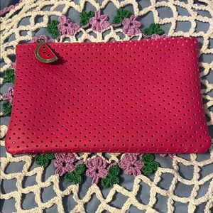 Ipsy Pink Perforated Vinyl Zipper Pouch w/ Watermelon Charm